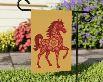 Bandera del Año Nuevo Lunar del Zodíaco del Caballo: Bandera de la Casa del Jardín Asiático