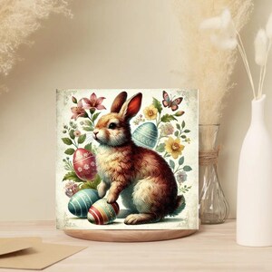 Lot de 10 cartes de voeux vintage lapin de Pâques - Vierges à l'intérieur - Design élégant et respectueux de l'environnement, cartes de Pâques