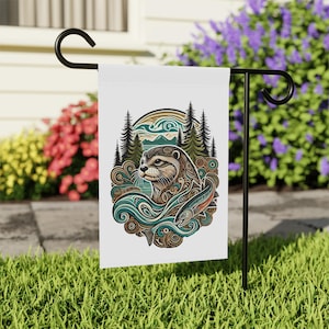 Pacific Northwest Otter Garden Banner Featuring a Majestic Otter, Nature Decor, Outdoor Art, Eco-Friendly Yard Sign, Rustic Home Decoration