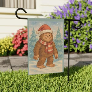 Santa Bigfoot Holiday Garden Banner, Christmas Decor, Holiday Yard Sign, Outdoor Decoration, Seasonal Home Decorations, Winter Decor