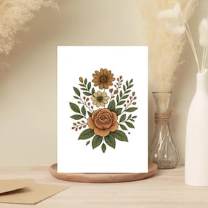 Lot de 10 cartes de voeux florales vierges - Botanique bohème rustique - Ensemble de papeterie orange et vert | Cartes de voeux pour toutes les occasions | Cartes pliées 5 x 7
