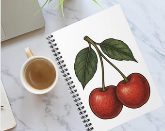 Cuaderno espiral de cerezas, diario para tomar notas, regalo para estudiantes, papelería estética, imprescindibles para la vuelta al cole, creativo