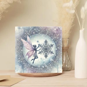 Lot de 10 cartes de voeux fées d'hiver - cartes de correspondance de Noël vierges 5 x 5 avec enveloppes - oeuvres d'art féeriques flocon de neige pour Noël et les occasions hivernales