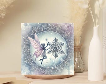 Tarjetas de felicitación de hadas de invierno: Arte de copos de nieve, tarjetas navideñas (5x5, paquete de 10)