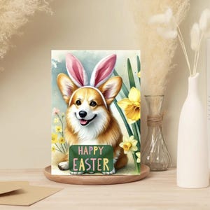 Lot de 10 cartes de voeux corgi lapin de Pâques - lot de 10 cartes vierges fantaisistes pour les amateurs de corgi, cartes de voeux de Pâques