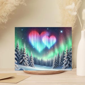 Lot de 10 cartes de voeux Aurora Heart - aurores boréales hivernales, lot de 10, cartes de correspondance vierges 5 x 7, Saint-Valentin, fiançailles, merci