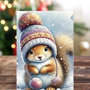 Lot de 10 oeuvres d'art sur les écureuils en hiver - Lot de 10 cartes de voeux vierges 5 x 7 avec enveloppes pour les amoureux des vacances et de la nature