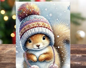 Tarjetas de felicitación de ardilla de invierno: tarjetas navideñas, paquete de 10