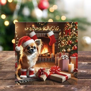 Lot de 10 cartes de voeux de Noël - Adorable chihuahua coiffé d'un bonnet de Noel festif - Cartes de vœux pour les amateurs de chihuahua