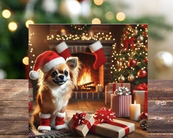 Tarjetas navideñas de Chihuahua: Tarjetas de felicitación navideñas con gorro de Papá Noel (paquete de 10)