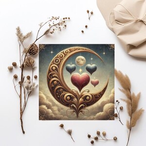 Lot de 10 cartes de voeux en forme de coeur en forme de croissant de lune