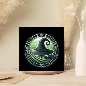 Paquet de 10 cartes de voeux de chapeau de sorcière magique - Cartes vierges magiques de chapeau de sorcière - Parfaites pour la Wicca, la fantaisie et toutes les occasions Carte de sorcière verte