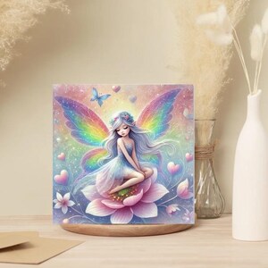 Lot de 10 cartes de voeux vierges arc-en-ciel de fées - Lot de 10, 5 x 5 avec enveloppes, design fantastique pour anniversaires, remerciements et occasions spéciales