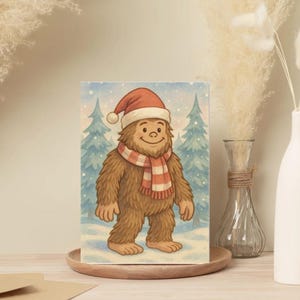 Lot de 10 cartes de Noël Père Noël Bigfoot - Lot de 10 cartes de voeux de Noël Sasquatch avec enveloppes, cartes de vœux, intérieur vierge
