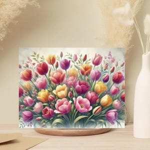 Paquet de 10 cartes printanières bouquet de tulipes - cartes de voeux pour toutes les occasions, intérieur vierge, cartes de voeux tulipes printanières