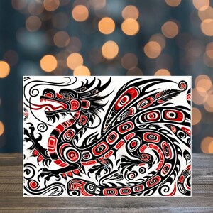 Lot de 10 cartes de voeux vierges, design d'art dragon d'inspiration tribale - Cartes uniques pour toutes les occasions pour les anniversaires, merci