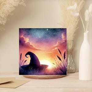 Paquet de 10 cartes de voeux vierges chapeau de sorcière - Chapeau de sorcière au coucher du soleil - Cartes de voeux magiques pour toutes les occasions, Carte magique