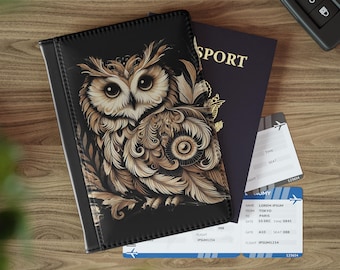 Bohemian Owl Passport Cover: Faux Leather Travel Accessory
