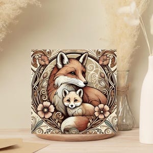 10er-Pack Rustikale Fuchsfamilie Grußkarten 10er Pack - 5x5 Blankokarten mit Umschlägen - Fuchsliebhaber, neue Mutter, Babyparty, Danke