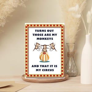 Cartes de voeux drôles de cirque – Lot de 10 cartes vierges 5 x 7 avec enveloppes – Humour « Ce sont mes singes »