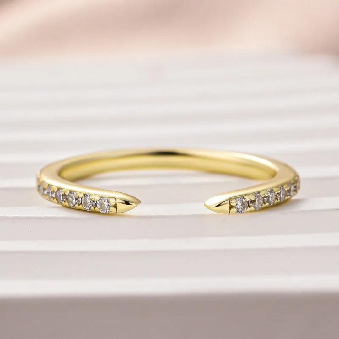 Open Cuff Rings Open Cuff Moissanite Ring: Minimalist Stacking Band, Adjustable, New ...