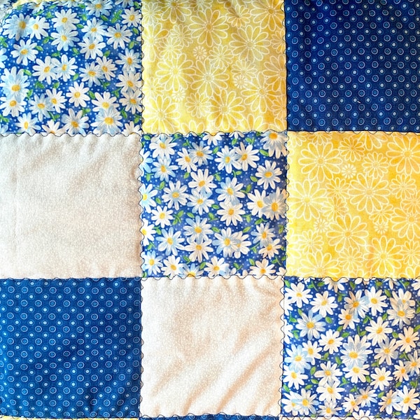 Blue Yellow Quilt Etsy