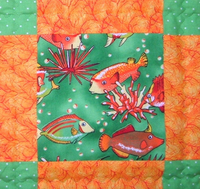 Colorful Tropical Fish Baby Quilt in Green and Orange FREE Etsy