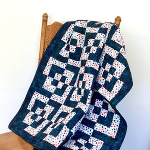 Navy Blue with White and Red Quilt in 2 Sizes