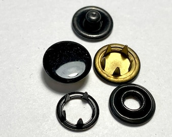 Gripper Snaps Size 16 Set of 25 ALL BLACK No Sew Cap Snap Fasteners