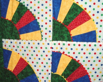 Baby Quilt with Rainbow Colored Fans Boy or Girl