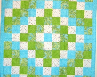 Quilt for Baby Girls in Lime and Turquoise