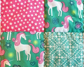 Quilt with Unicorns in Pink and Seafoam Green