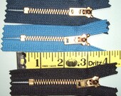 3 or 4  Inch Jeans Zippers  Heavy Duty in Assorted Colors Set of 3 Zippers Replacement Zipper