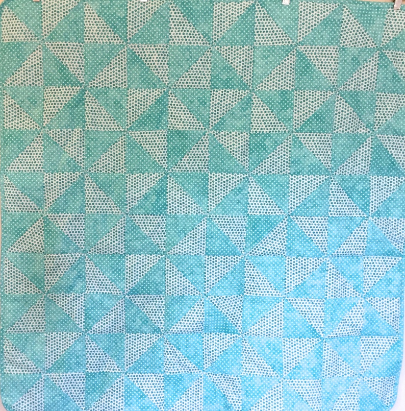 Baby Quilt with Aqua Polka Dots and Pinwheels FREE SHIPPING