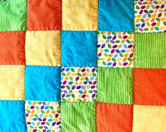 Bright Quilt in Turquoise, Lime, Orange, and Yellow