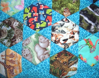 I Spy 59 Animals Quilt in Blue for Boys or Girls