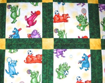 Baby Boy Quilt Sports Monsters  in Green