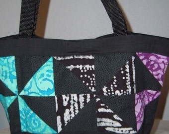 Batik and Black Tote Bag or Purse