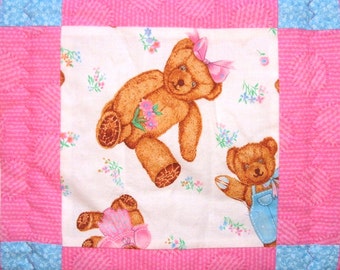 Teddy Bear Quilt in Pink and Blue for Baby Girls