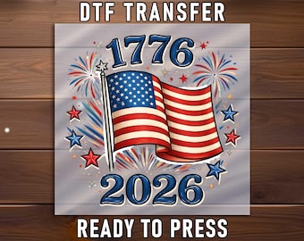 USA 250th Flag DTF Transfer, Patriotic Fireworks Apparel Graphic Art