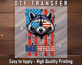 USA Raccoon DTF Transfer: American Flag Shades, Patriotic Print