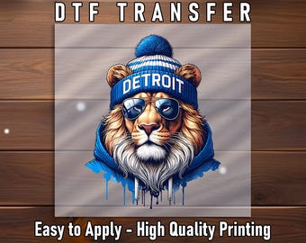 Detroit Lion DTF Transfer: Bold Mascot Apparel Design