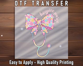Hospice Nurse Floral Bow Stethoscope DTF Transfer, Apparel Print Ready To Press Heat Applied Sheet