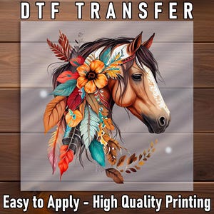 Horse Floral Ready To Press DTF, Western Boho DTF Transfer, Bohemian Feather Dtf Print, Rustic Country Shirt Iron On Transfer
