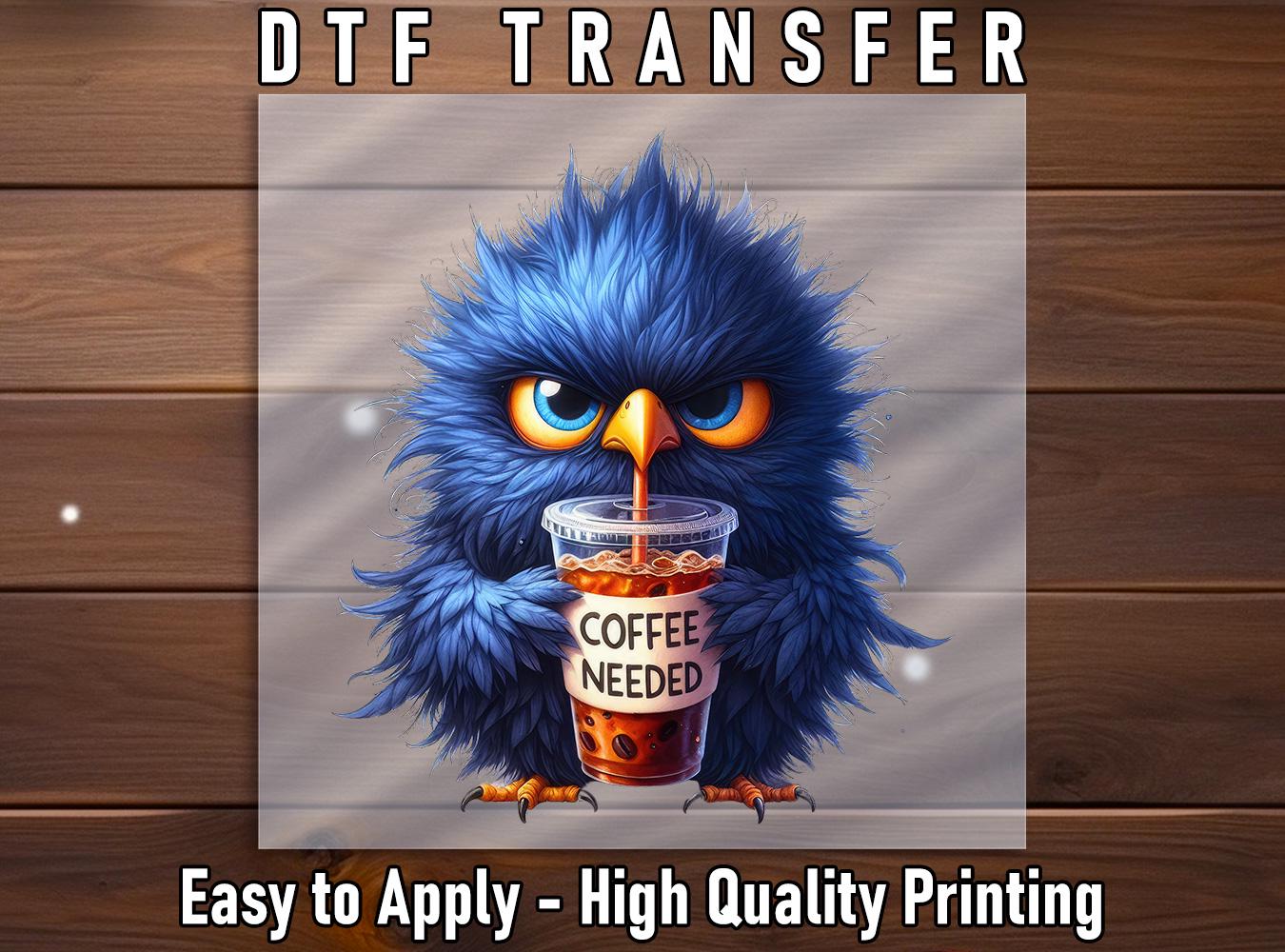 Grumpy Owl Coffee DTF Transfer: Funny Morning Mood Shirt Art