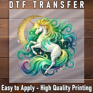 Moon Unicorn DTF Transfer: Gold Stars Iron-On Design