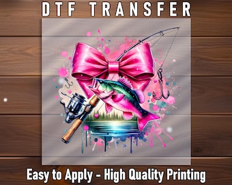 Pink Fishing Bass DTF Transfer: Bow Accent, DIY Iron-On