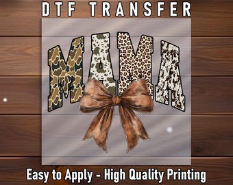 Leopard Mama DTF Transfer: Military Style Bow Shirt Print