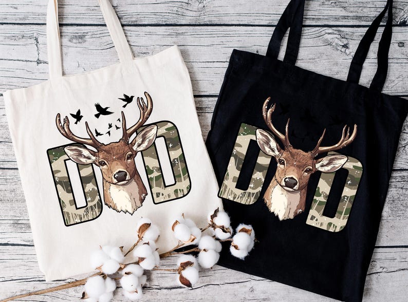 two totes bags with deer heads on them
