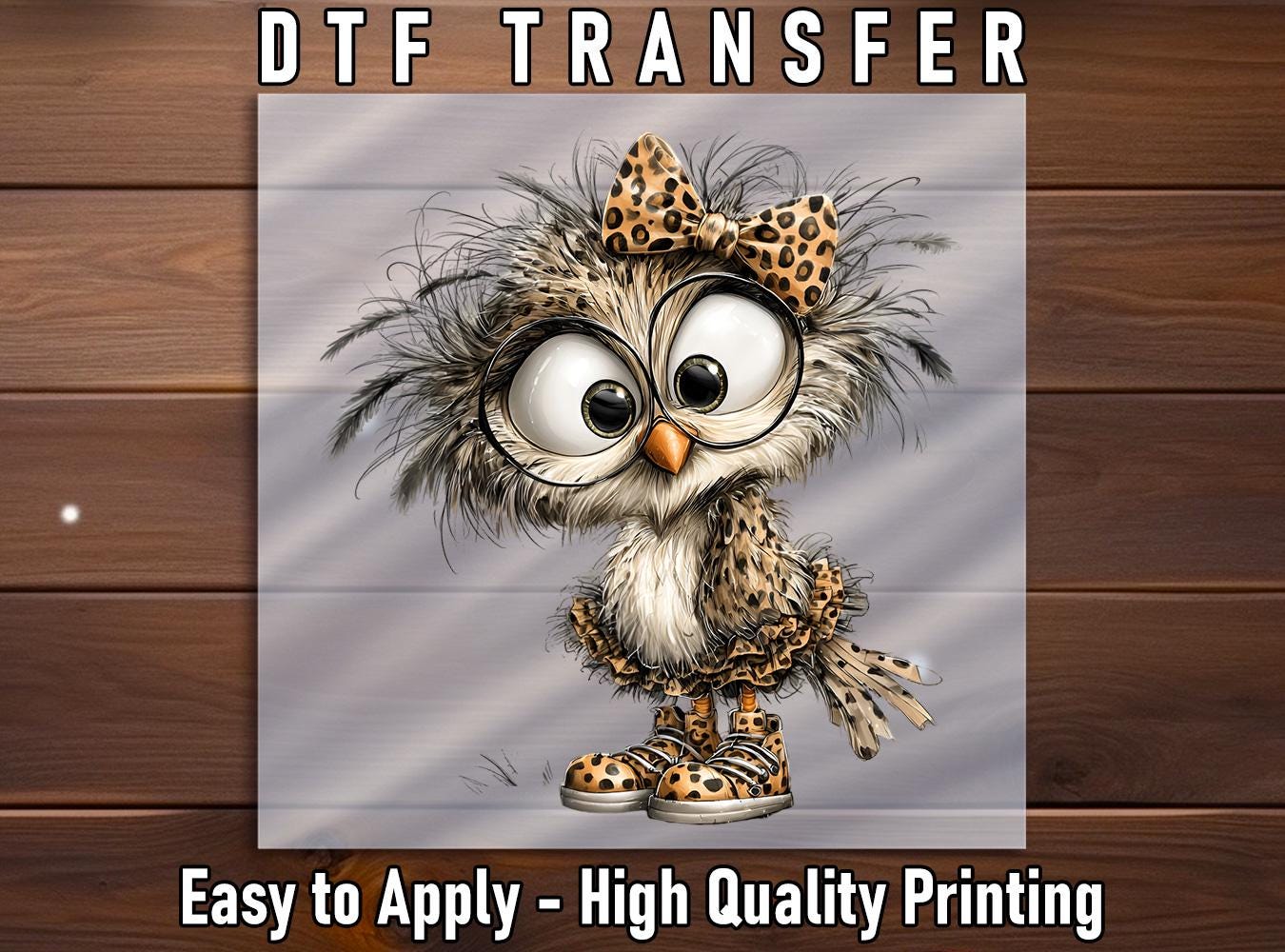 Cartoon Owl Leopard Print Bow Glasses DTF Transfer: Teacher Fall Shirt Design